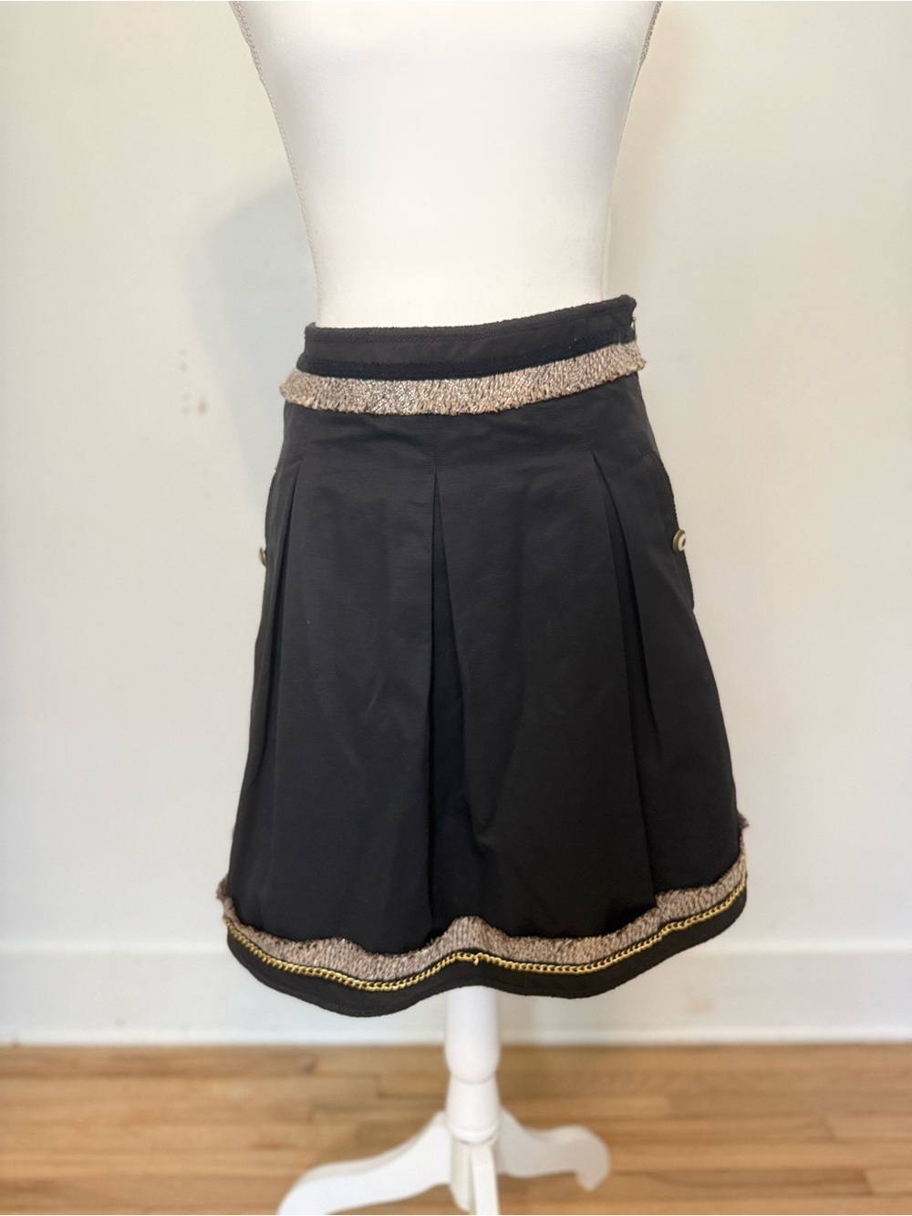 BCBGMaxAzria Black Pleated Skirt with Spare Buttons